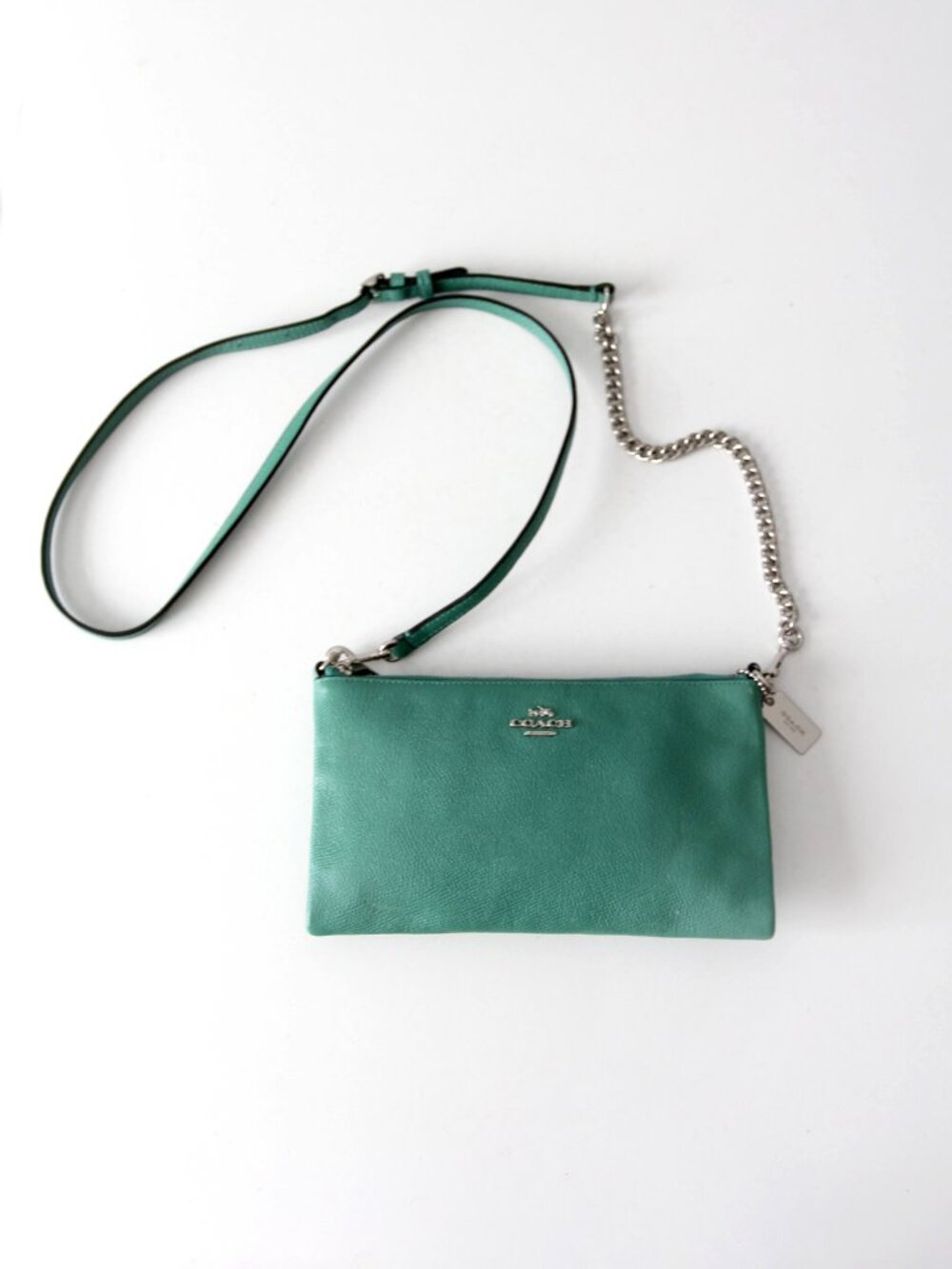 Coach Leather Crossbody Pouch Green Chain Strap